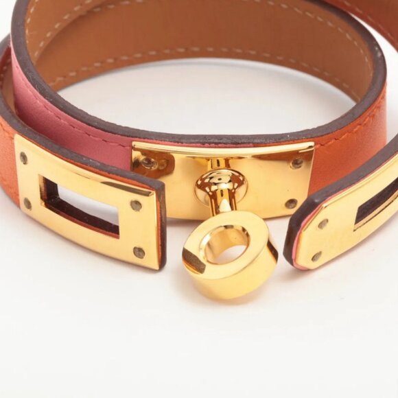 Hermès Kelly Double Tour Two-tone Bracelet Rose Azalee x Orange - Picture 5 of 6